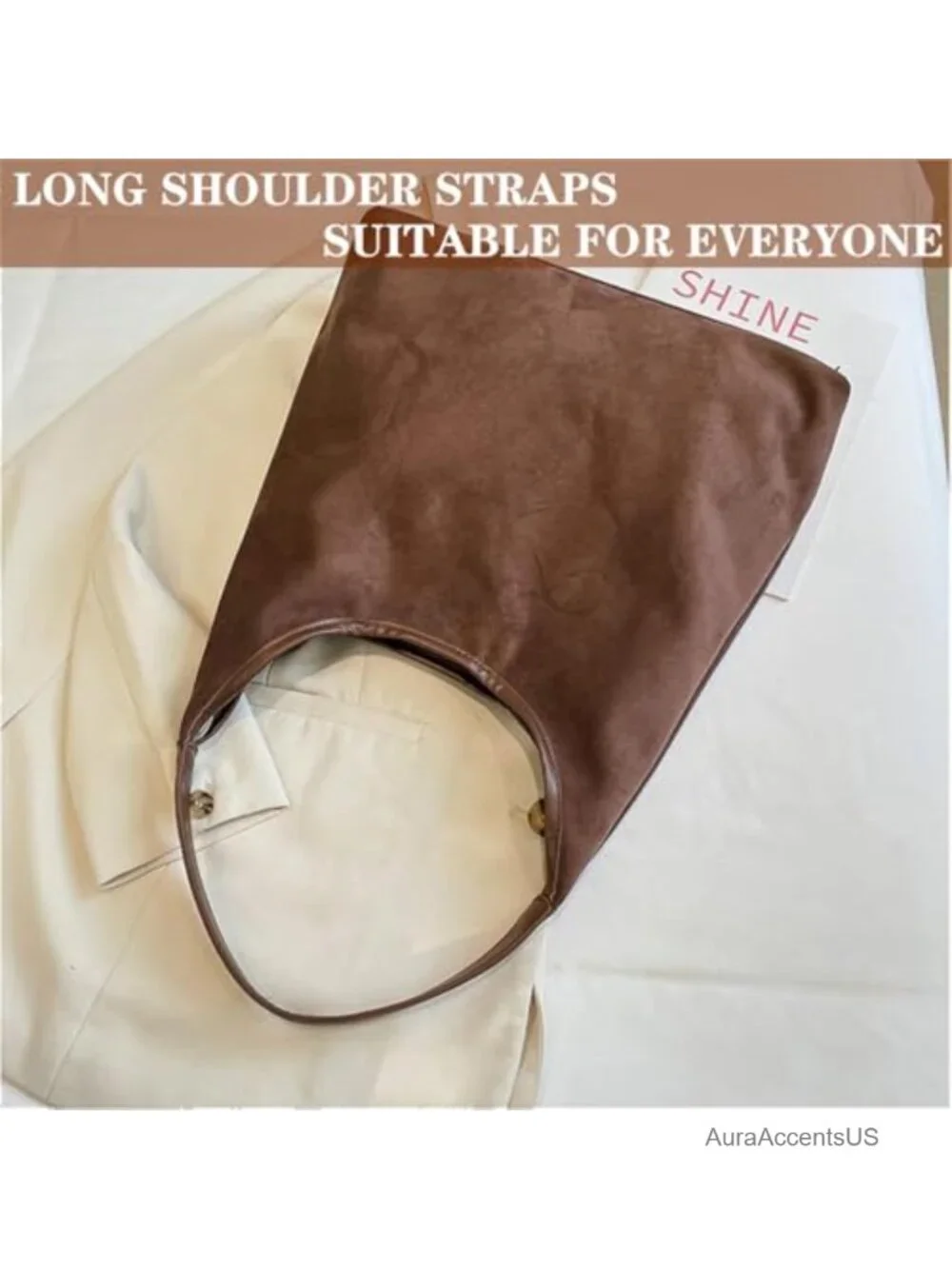 Faux Suede Women's Hobo Shoulder Bag - Slouchy Tote, Magnetic Closure